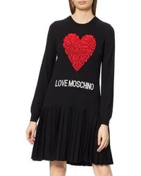 Donna Love Moschino Loose Fit Long Sleeved Dress Maxi Heart with Tulle Ruffle Applique And Logo Print Abito Casual