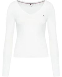Tommy Hilfiger - Donna Maglietta iche Lunghe Slim Fit Essential V-Neck Scollo a V - Lyst
