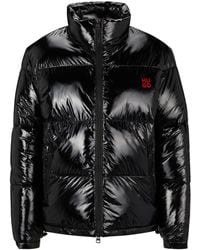 HUGO - Water-repellent Lacquered Puffer Jacket With Stacked Logos - Lyst