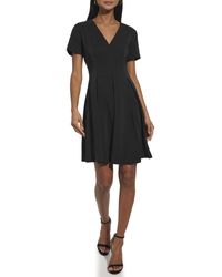Tommy Hilfiger - Short Sleeve V-Neck Pleated Skirt Fit & Flare Mini Dress Kleid - Lyst