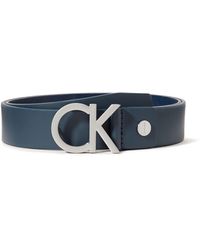 Calvin Klein Navy Lederen Riem Voor Mannen - Ck Monogram Gesp - 100% Echt - Meerkleurig