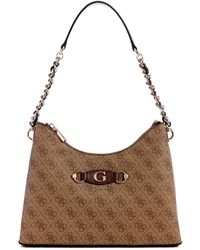 Guess - Izzy Top Zip Shoulder Bag Latte Logo/Brown - Lyst