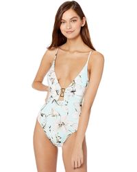 BCBGMAXAZRIA Womens Plunge V-Neck One Piece Halter Swimsuit