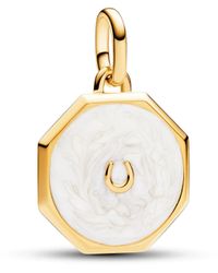 PANDORA - ME Medallón con diseño de herradura chapado en oro de 14 quilates con esmalte blanco brillante - Lyst