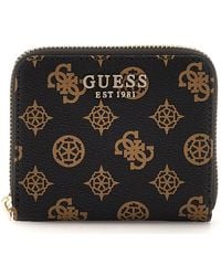 Guess - Portafoglio in polietilene marrone con zip e logo - Lyst