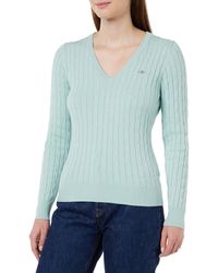 GANT - Stretch Cotton Cable V-neck Sweater - Lyst