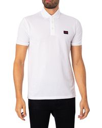 HUGO - Dereso232 Slim-Fit Poloshirt aus Baumwoll-Piqué mit rotem Logo-Label Weiß S - Lyst