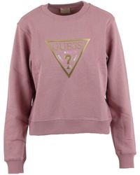 Guess - Felpa Donna Sweatshirt Logo Triangle Gold Rosa E24GU12 W3YQ12K9Z21 XL - Lyst