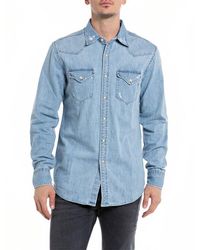 Replay - Repay 4023 .000.26c 58a Ong Seeve Shirt Bue An - Lyst