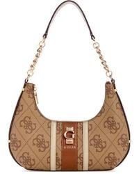 Guess - Schoudertas Erenia Top Zip Shoulder Bag Latte Logo Lichtbruin - Lyst