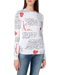 Love Moschino - Maglietta a iche Lunghe in Morbido Jersey Elasticizzato con Stampa calligrafica all-Over. T-Shirt - Lyst