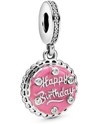 PANDORA - Moments Sterling Silver Pink Birthday Cake Dangle Charm - Lyst