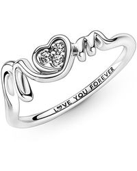 PANDORA - Moments Mom Pavé Heart Sterling Silver Ring With Clear Cubic Zirconia - Lyst