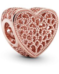 PANDORA - Filigrane de Rose et Perles en Métal Coeur Charm 14 carats en Alliage de Métal Plaqué Or/Rose - Lyst