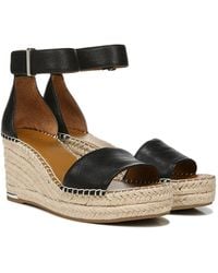 Franco Sarto - S Clemens Jute Wrapped Espadrille Wedge Sandals Black Leather 9m - Lyst