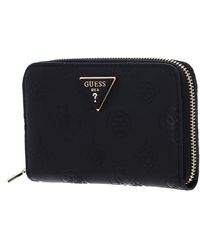 Guess - Jena Zip Around Wallet M Black Logo - Lyst