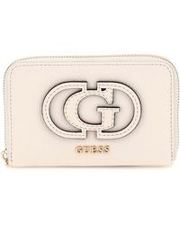Guess - Calebra Slg Medium Zip Around Wallet M Cream White - Lyst