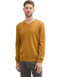 Tom Tailor - Basic Pullover mit V-Ausschnitt aus Baumwolle - Lyst