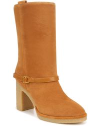 Franco Sarto - S Paxton Mid Calf Heeled Gum Sole Boots Camel Brown Suede 9.5 M - Lyst