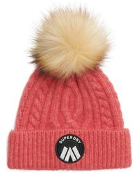 Superdry - Luxuriöse Beaniemütze mit Zopfmuster Cord Pink 1SIZE - Lyst