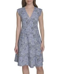 Tommy Hilfiger - V Neck All Over Columbier Print Fit and Flare Dress Kleid - Lyst