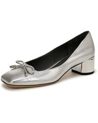 Franco Sarto - S Natalia Square Toe Block Heel Pumps With Bow Silver Metallic 10 W - Lyst