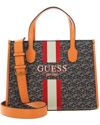 Guess - Silvana Two Compartment Tote Black Logo/Cognac - Lyst