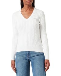 GANT - Stretch Cotton Cable V-Neck Pullover - Lyst