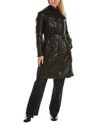 Kenneth Cole - Knee Length Faux Leather Belted Moto Jacket - Lyst