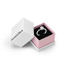 PANDORA - Signature Sterling Silver Sparkling Crown Cubic Zirconia Solitaire Ring - Lyst