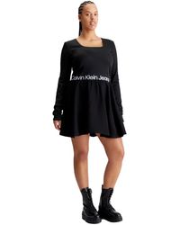 Calvin Klein - Kleid Plus Logo Elastic Ls Dress Langarm - Lyst