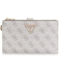 Guess - Portemonnee Laurel Ii Slg Double Zip Organizer Dark Taupe Logo - Lyst