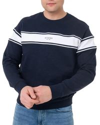 Guess - S Inserted Stripe Crew Neck Embroidered Sweatshirt Navy - Lyst