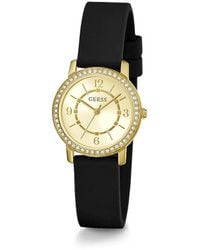 Guess - Us Gold-tone And Black Silicone Analog Watch - Lyst