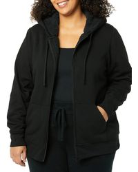 Amazon Essentials Plus Size French Terry Sherpa-lined Full-zip Hoodie Blouse - Black