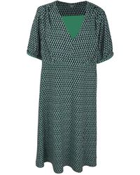 Tommy Hilfiger - Curve Midi Kleid Kurzarm V-Ausschnitt Muster Grün Größe 46 - Lyst
