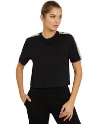Guess - T-shirt Donna Britney Crop Tee Nero Es23gu70 V3ri08i3z14 L - Lyst