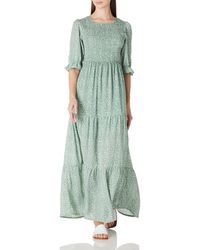 FIND Summer Wrap Floral Tiered Maxi Dresses Casual Ruffle Half Sleeve Long Beach Sundress - Green