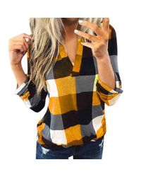 Superdry - Lalaluka Checked Shirt Fashion Checked Print Stand-up Collar Blouse Long Sleeve Tops Shirt Blouse Urban Style Casual Shirt - Lyst