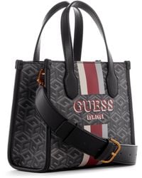 Guess - Silvana Two Compartment Mini Tote Charcoal Logo - Lyst