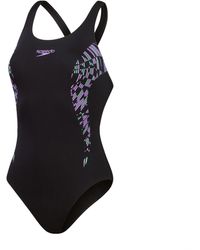 Speedo - S Placement Muscleback Swimming Costume True Navy Sweet Purple Harlequin Green - Lyst