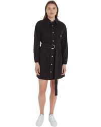 Calvin Klein - Belted Utility Denim Shirt Dress Denim Dresses Black - Lyst