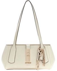 Guess - Schultertasche Brooke Shoulder Satchel Bag Cream White creme - Lyst
