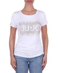Liu Jo - T shirt donna con logo e strass bianco ES24LJ42 VA4154 JS360 L - Lyst