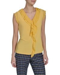 Tommy Hilfiger - Sleeveless Mix Media Ruffle Front Blouse - Lyst