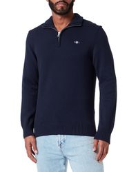 GANT - S Cotton Half Zip Cream Sweater Navy 4xl - Lyst