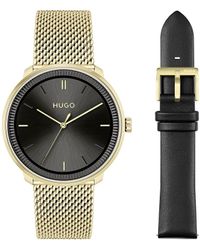 HUGO - #fluid Yellow Gold Ionic Plated Watch With Interchangeable Bands - Lyst