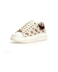 Guess - Vibo White Metallic Brown S Leather Trainers - Lyst