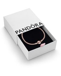 PANDORA - Moments Sterling Silver And Leather Black Leather Bracelet For Charms - Lyst