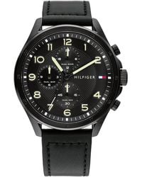 Tommy Hilfiger - Ionic Plated Black Steel Case And Calfskin Strap Watch - Lyst